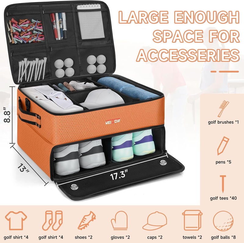ANILD Golf Trunk Organizer, 2 Layer Golf Storage Case with Separate Ventilated Compartment for 2 Pair Shoes, for Balls, Tees, Clothes, Gloves, Accessories, Golfer Gifts - Image 2